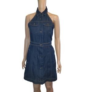 Future Collective Alani Noelle Size 00 Denim Full Button Halter Dress Y2K